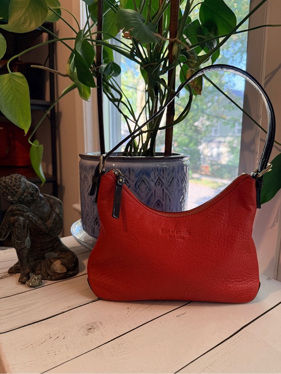 kate spade Handbags - Kate Spade | Red Pebbled Leather Mini Hobo Bag with Black/Brown Patent Trim